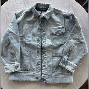 LNDN Women’s Light Wash Denim Chore Jacket Utility Pockets Sz XS, fits M